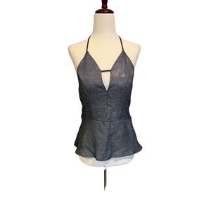 Express Metallic plunge neck halter size 6 club wear y2k fit & flare waist